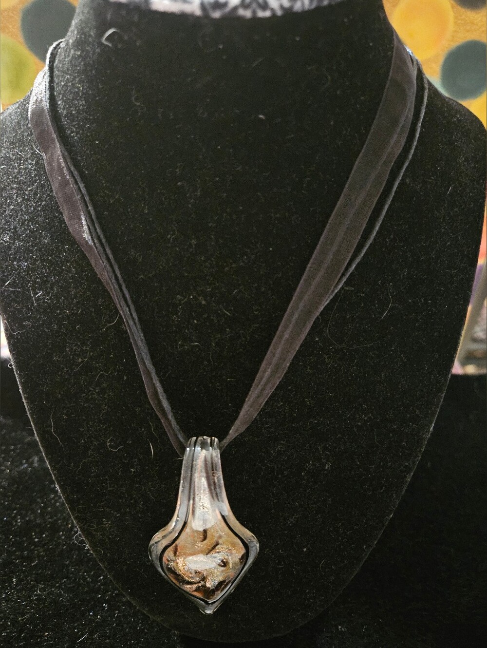 Handcrafted Black and Gold Glass Pendant Necklace - Women Jewelry